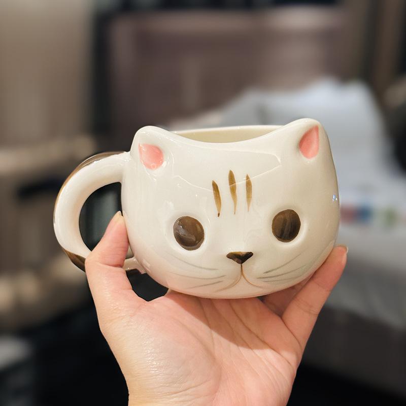 

Мультяшная Кошка Животное Керамическая Забавная Кружка С Ручкой Для Кофе Молока Воды, Фарфоровые Кружки Для Завтрака Посуда Подарок 350ml