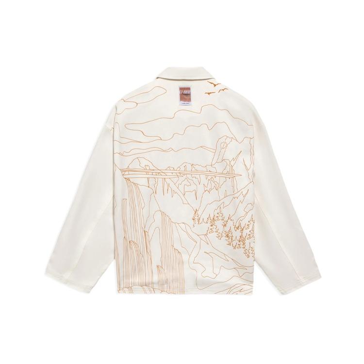 Li-Ning Back landscape Pattern Printing lapel single breasted Jacket White Men s AFDS237-2 XXL