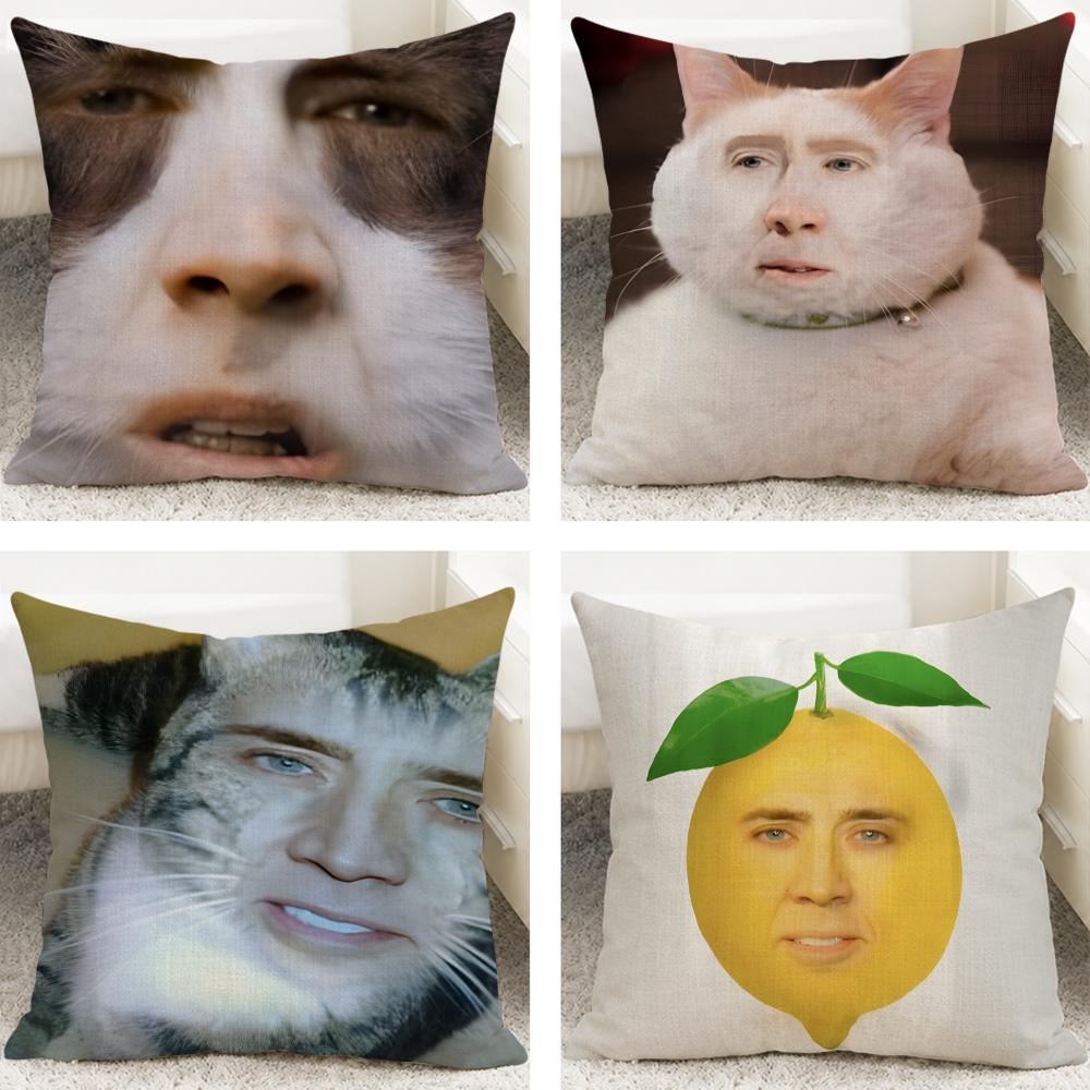 Actor Nicolas Cage Cushion Cover Cushion Covers Natural Linen Breathable Sofa Bedroom Decor Pillowcase