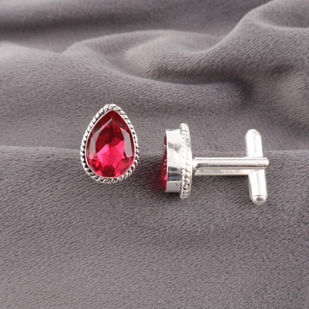 Pink Rubellite Gemstone 925 Solid Silver Handmade Cufflinks 0.67" For Men Suit CL-5-3