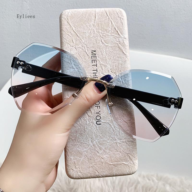 Rimless Sunglasses Women's Retro Metallic Sun Glasses UV Protection New Fashion Cutting Lens Eyewear UV400 Sun Glasses Gafas