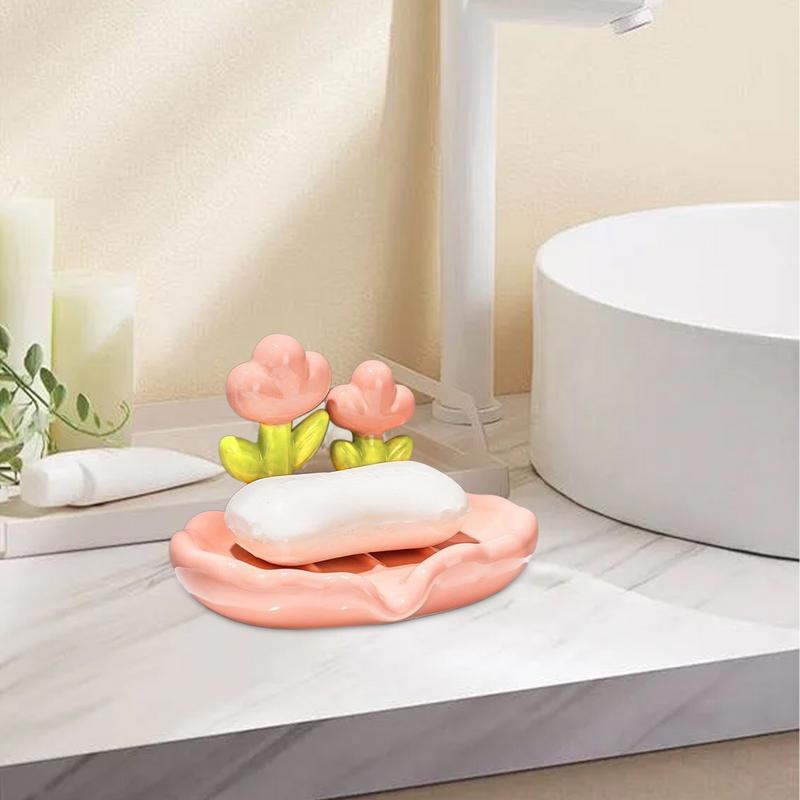 Soap Dish Holder Kitchen Flower Design Sink Tray Bathroom Supplies Organizing Storage With Drainage Holes Anti-Slip For Bathroom