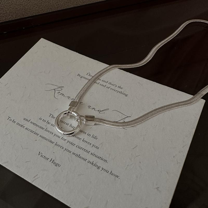 S925 Sterling Silver Niche Design Snake Bone Necklace Korean Style Simple Retro Collarbone Chain