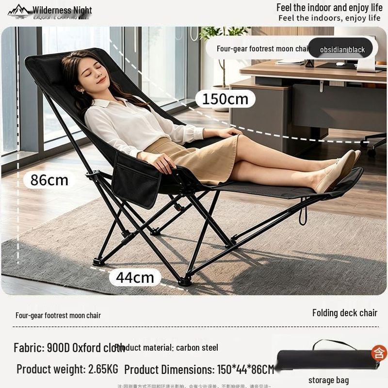 Portable Padded Folding Lounger with Footrest: Reclining Camping Chair for Outdoors