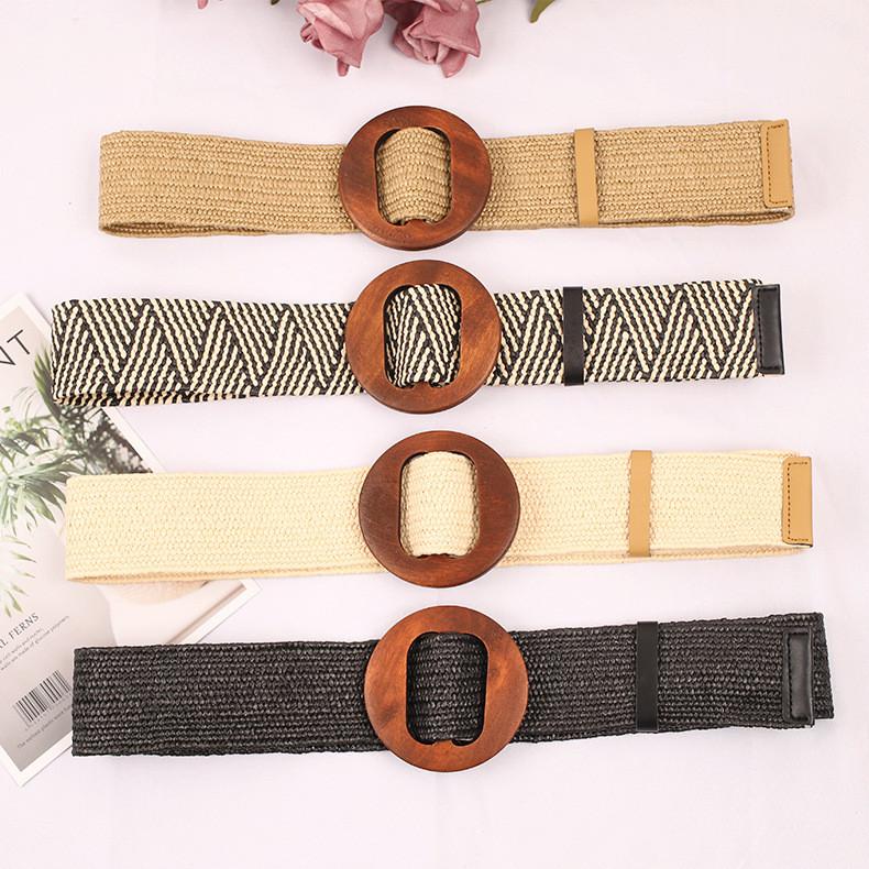 And Waist Weave Rope Wooden Round Buckle Women Belt Clothing Gift Accessories