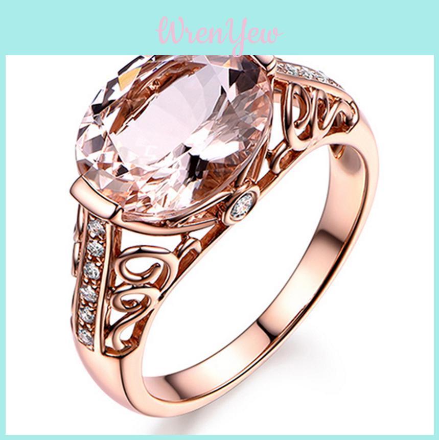 Elegant Rose Gold Color Crystal Flower Wedding Rings For Women Jewelry Accessories