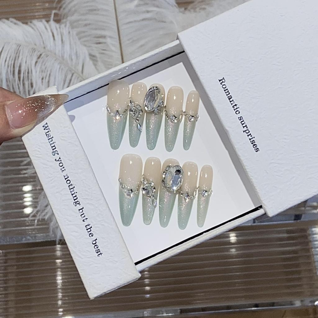 Qinghai Lake Ice-transparent Gradient Mint Green French Break Diamond Flash Detachable Wearing Armor