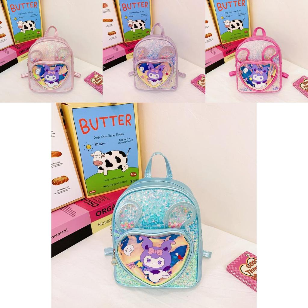 Kuromi Cartoon Pattern Backpack With Glitter Sequin For Kindergarten Kids