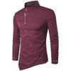 Men Shirt Men Clothing Long Sleeve Shirt Irregular Oblique Button Plain Casual Shirts for Men