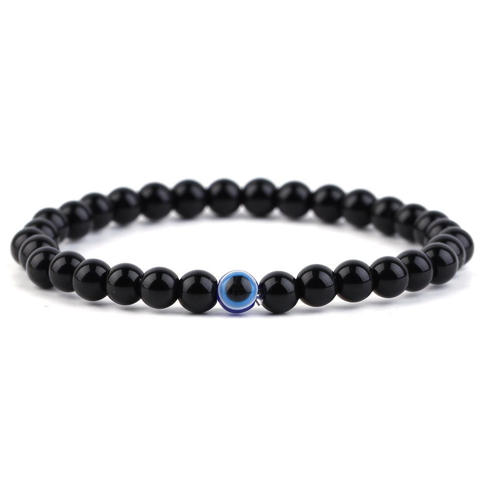 Black Frosted Eye Bracelet 6mm Obsidian Turkish Evil Eye Bracelet Black Frosted Demon Eye Bracelet