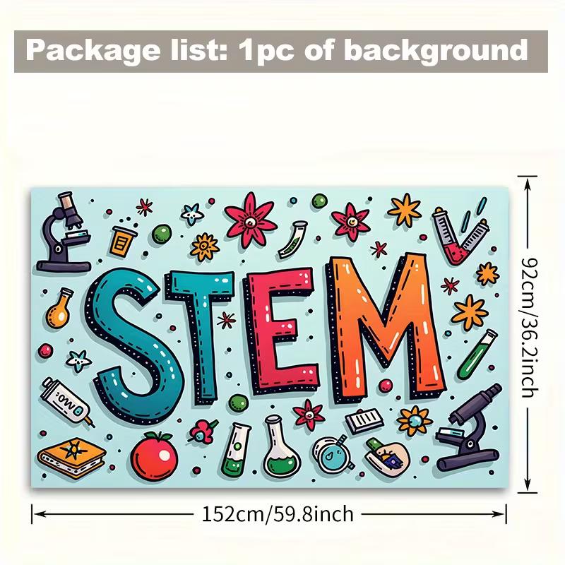 2D Colorful STEM Banner Backdrop for Science Themed Birthday Party Supplies