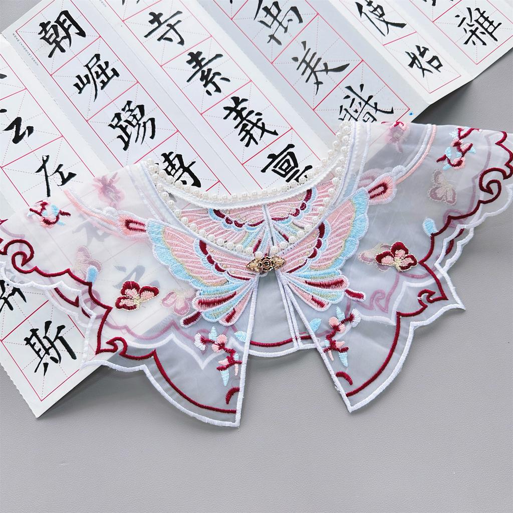 Butterfly Embroidery Fairy Fake Collar Organza Metal Thread Embroidery Embroidery Hanfu Accessories Three-Dimensional Embroidery Cloud Shoulder
