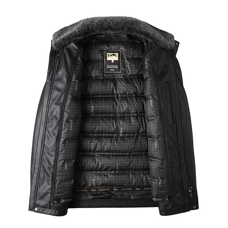 Men's Winter Padded Leather and Cotton Jacket for Middle-aged and Elderly - Warm and Ideal for Dad.