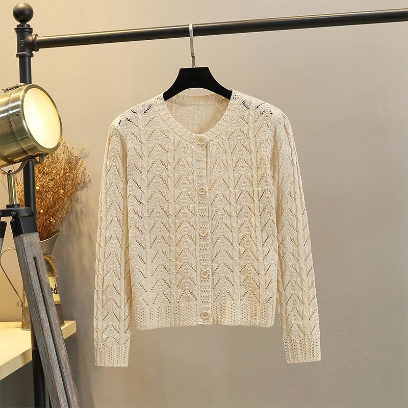 

Classic Style Knitted Long Sleeve Spring and Autumn Best-Selling Cut Out Cardigan Apricot color L