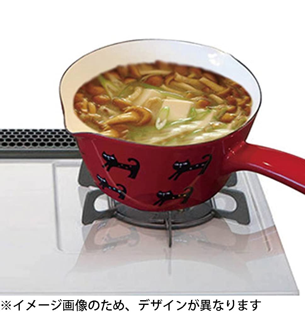 Tamahashi Milk Pan, Enamel, 15cm, IHGas Stove Compatible, Made in Japan, Prune WhiteRed Strawberry YJM-104
