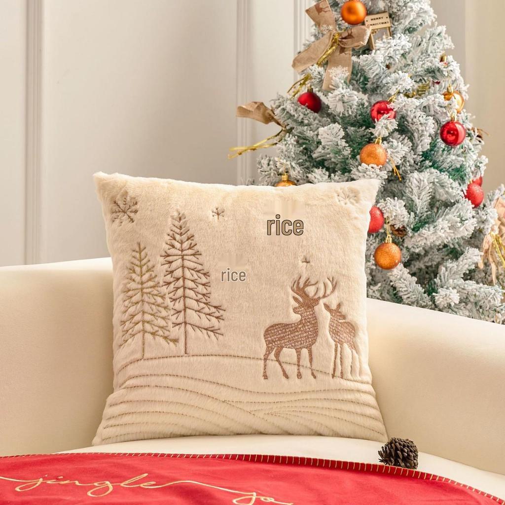 Modern Simple Christmas Embroidered Pillow Cover for Living Room Sofa