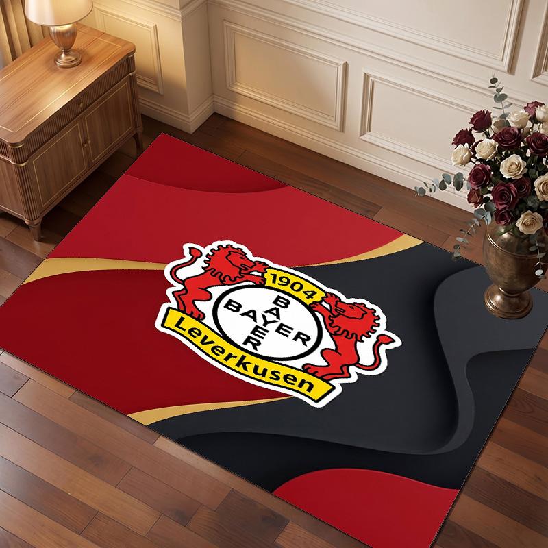 Bayer Leverkusen Football Print Crystal Velvet Rug, Comfortable Water Absorbent Non Slip Indoor Floor Carpet