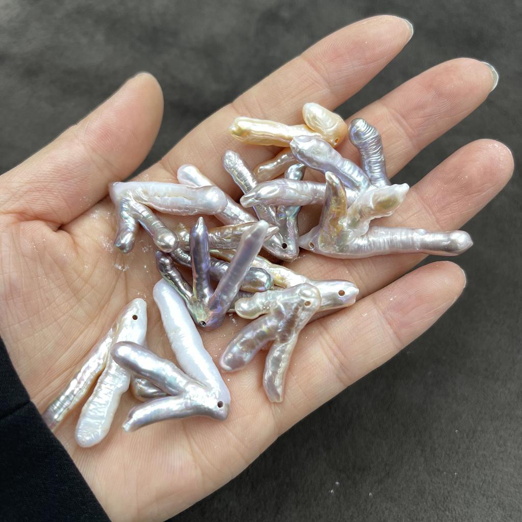 1Pc, Chicken-claw Shape Pearl Pendant With Hole, Natural Freshwater Pearl Charms for Jewelry Making DIY Necklace Bracelet Accessories 18×30mm
