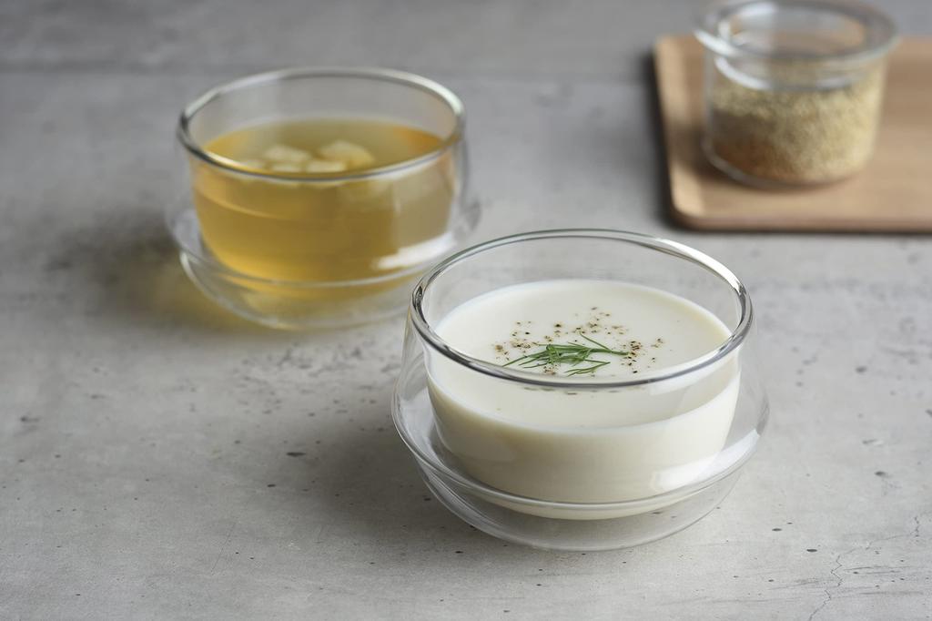 Kinto KRONOS Polévková miska s dvojitou stěnou 330ml, žáruvzdorné sklo, bezpečný dárek, 23110, do mikrovlnné trouby/myčky