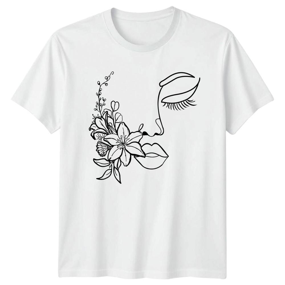 Elegant Floral Face Line Art Unisexs TShirt Minimalist Fashion Birthday S