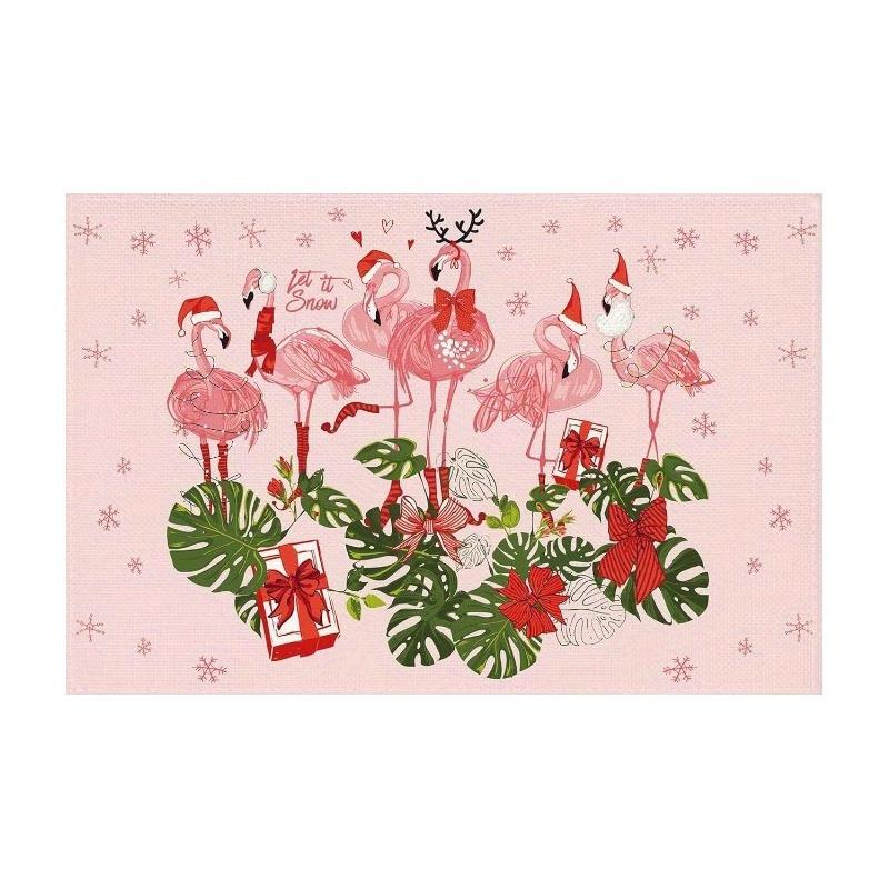 

Pink Christmas Placemats 1/4/6pcs Set, Hawaiian Tropical Flamingo Christmas Winter Holiday Home Kitchen Table Decoration 30x45cm-4PC