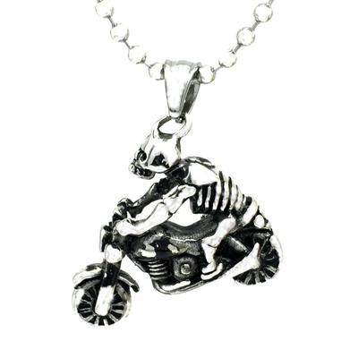 Fashion Men's Stainless Steel Punk Gothic Skull Motorbike Pendant Necklace