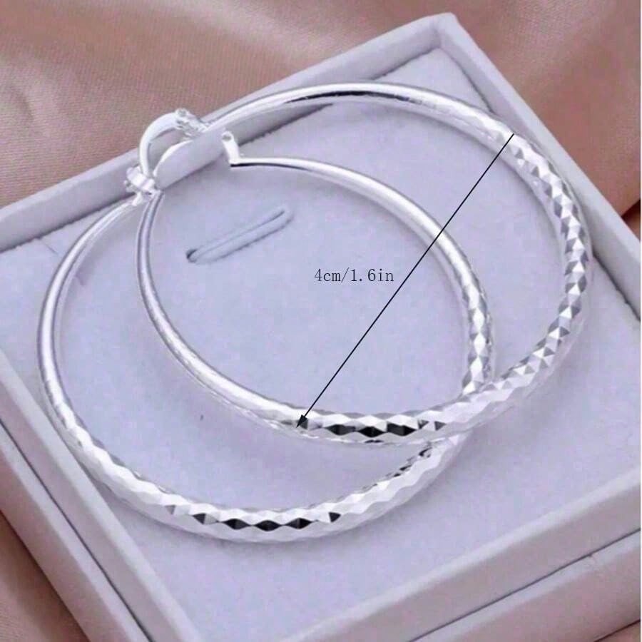 1 Pair Silver Hoop Earrings, Jewelry Gift For Women, Suitable For Wedding, Party 2DHR