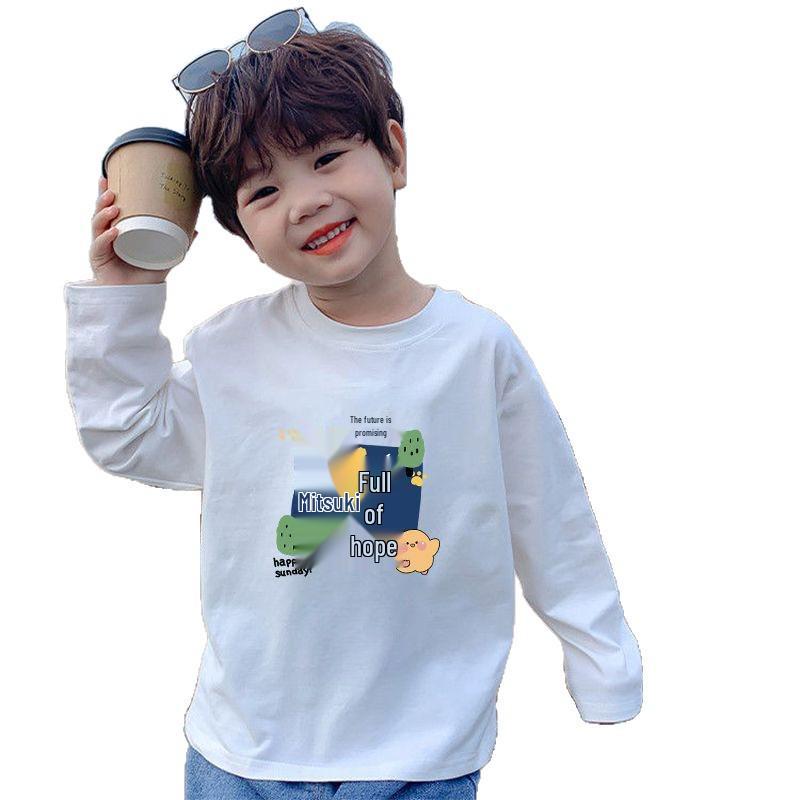 Boys' Breathable Cotton Long-Sleeve T-Shirt - Spring Casual Loose Fit, Medium to Large