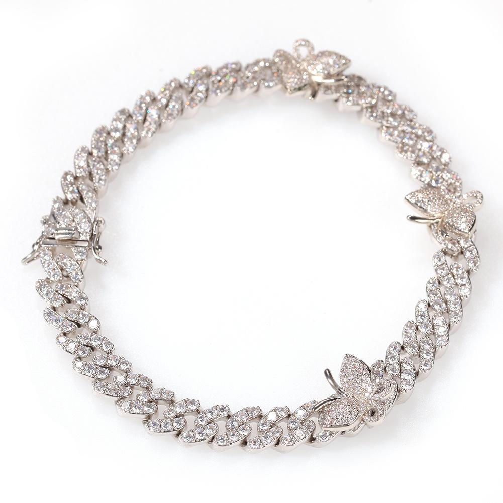 THE BLING KING 9mm Cuban Bracelet With Mini Butterfly Pink Cz Punk Miami Link Bling Bling Hip Hop Jewelry For Gift 6inch