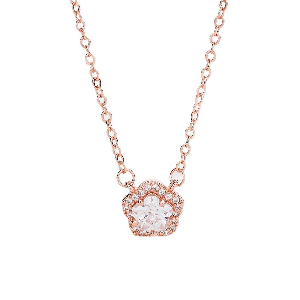 Náhrdelník s broskvovým a třešňovým květem, nový dámský lehký luxusní, malý a oblíbený design, dívčí srdíčko osazené diamantovým květinovým řetízkem