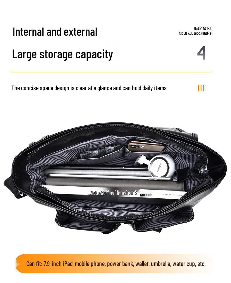 Business Casual Men's Large Capacity Wear-Resistant PU Splash-Proof Messenger Shoulder Bag