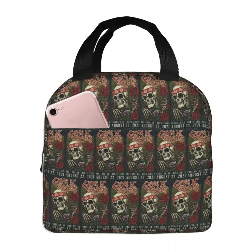 G-Guns-S N-N-S R-Roses-S Insulated Lunch Bag for Women Kids Leakproof Food Boxes Thermal Lunch Box Tote