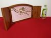 [USED] 24.5cm tall R-shaped three-fold folding screen with ball and cherry blossom pattern