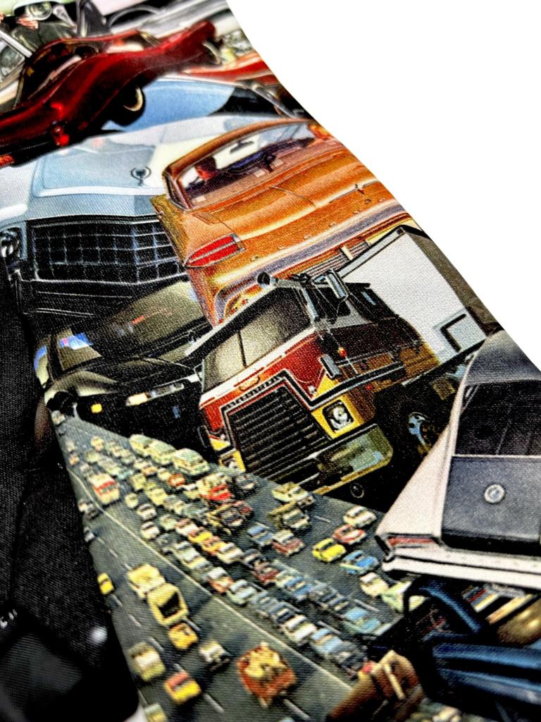 [HANG OVER] Necktie, Car, Classic Car, Vintage Car Pattern, Silk Touch Polyester, 8cm Wide, All-over Print, Motorsport Style, Men's Gift, Tie2602-05