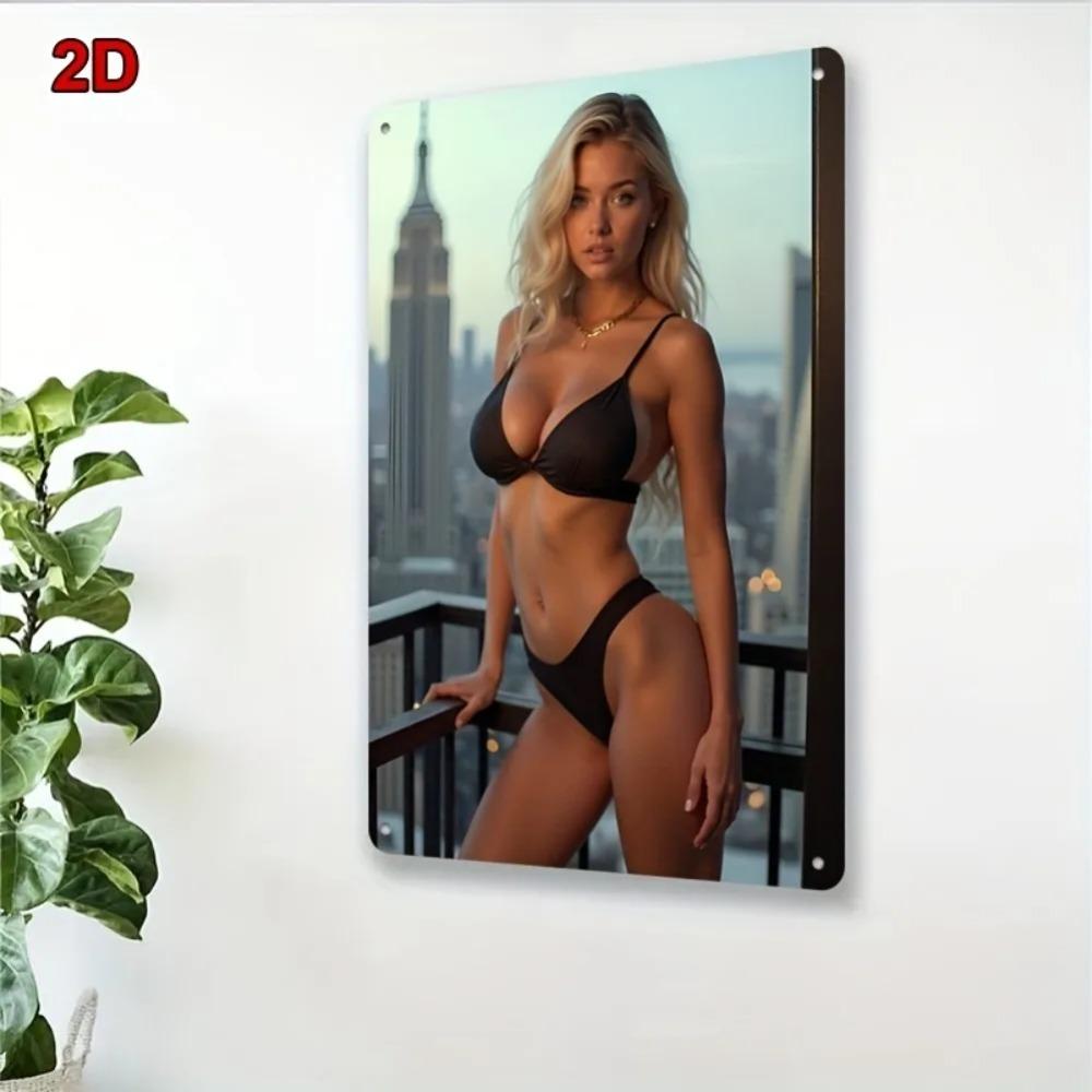 Vintage Metal Wall Art 8x12 Inch Retro Black Bikini Beach Sign Durable Home Decor for Bar Cafe Bedroom