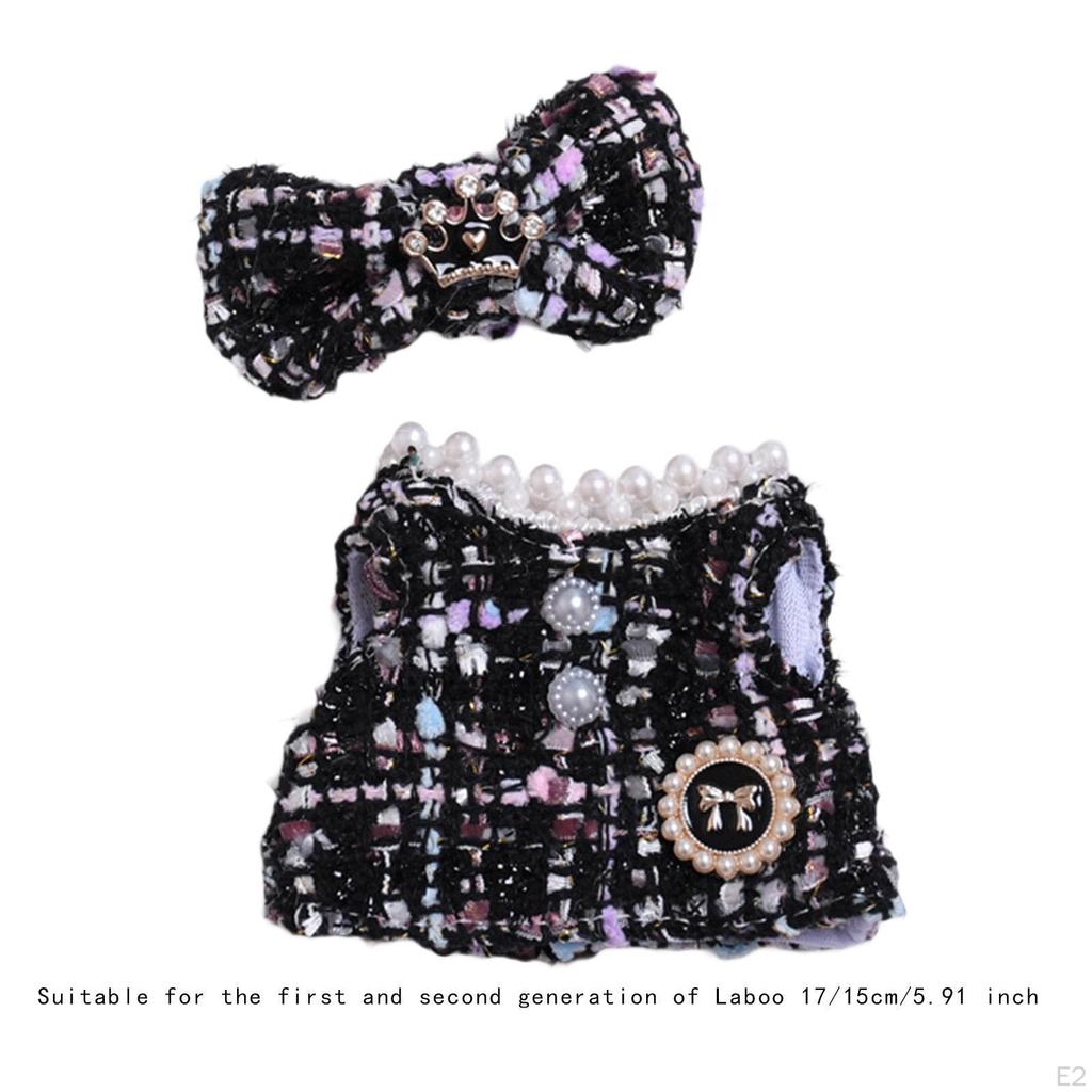 2 Stück Puppenkleid und Schleifen-Haarspange Miniaturkleidung Handgefertigte Kleidung für 15-17 cm