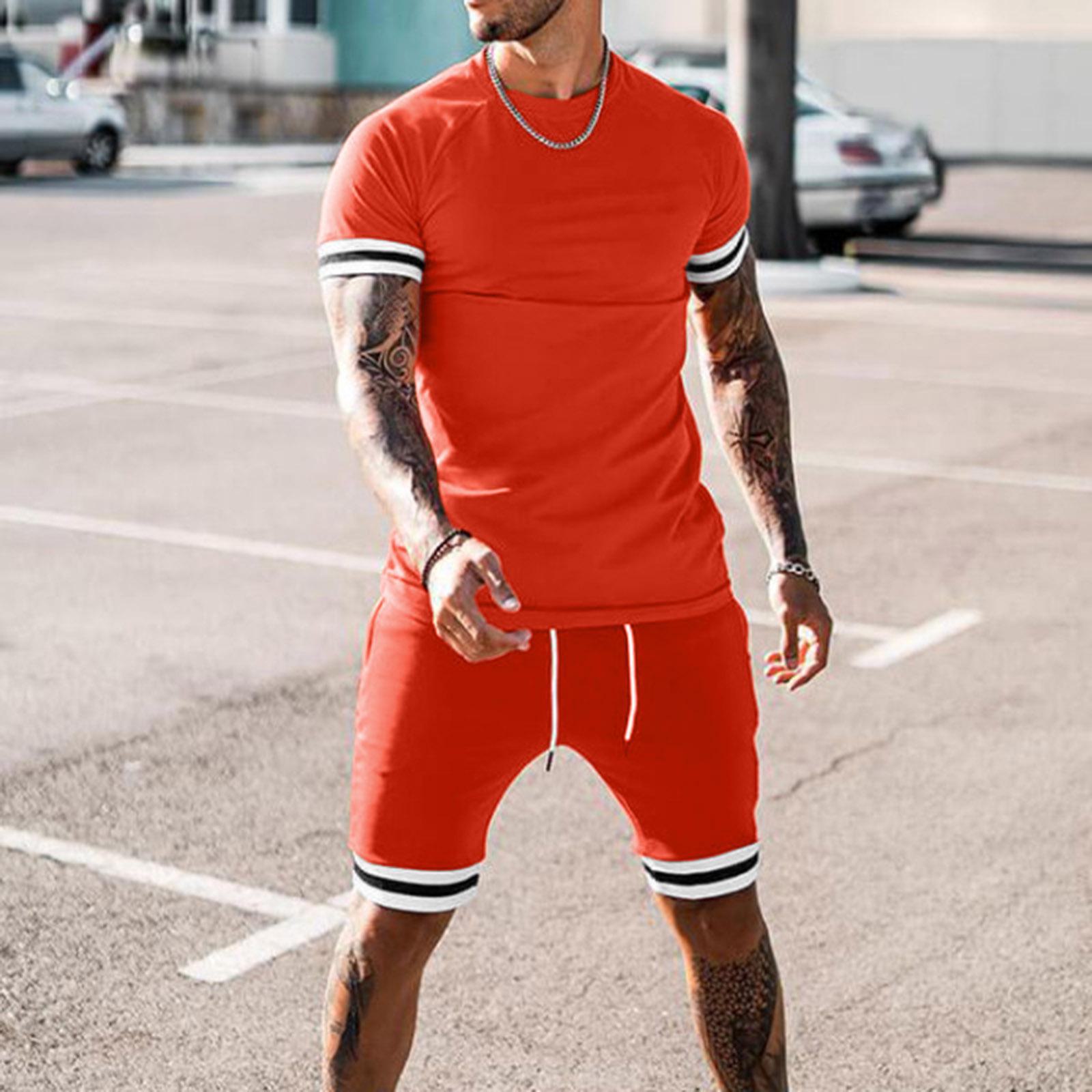 

2023 Мужской летний спортивный повседневный костюм с коротким рукавом 4XL оранжевый
