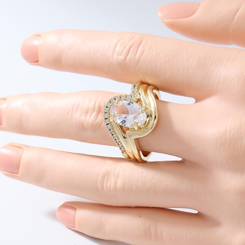 Elegant Inlaid White CZ Women's Ring Gorgeous Gold Color Geometry Daily Wear Party Jewelry Anniversary Gift