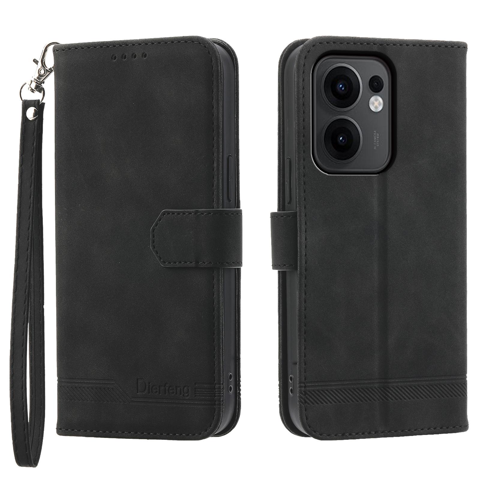 

DIERFENG DF-03 Для Oppo Reno13 F 5G Кожаный чехол Тиснение Линии Чехол-кошелек для телефона Black