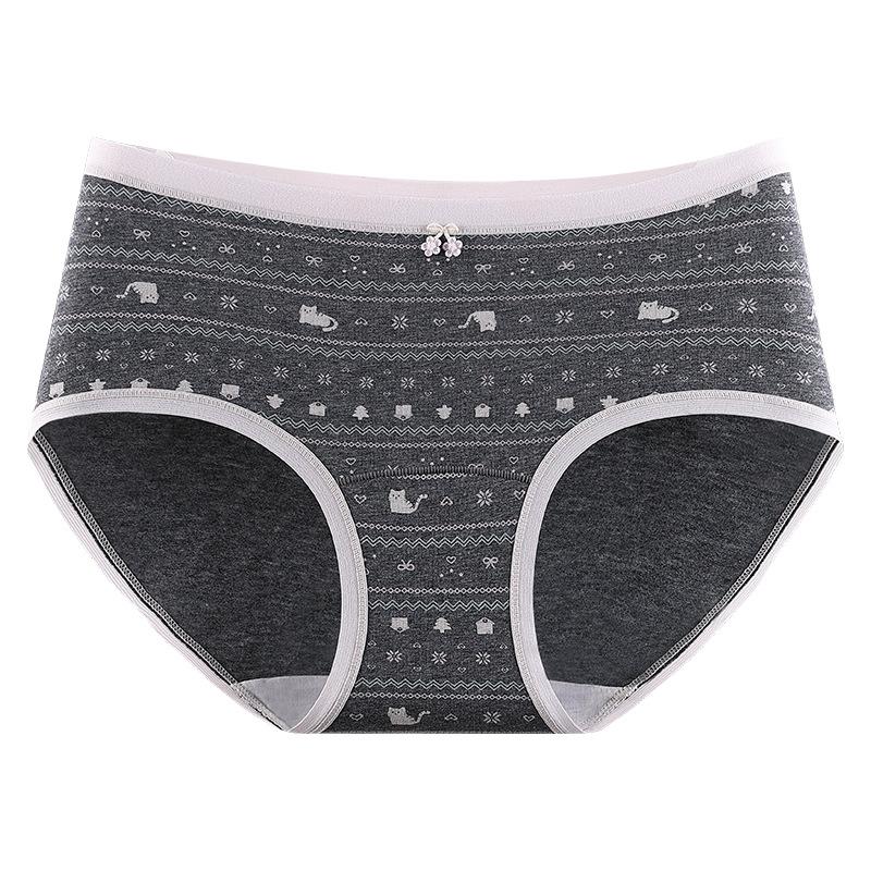 

Ladies Summer Retro Color Contrast Lovely Printed Cotton Mid Waist Briefs XL рожевий/сірий