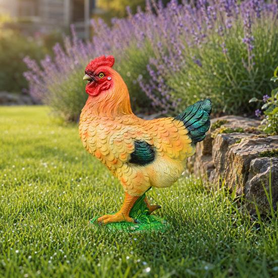 Chicken Figurine, Lifelike Resin Hen Rooster Garden Statue, Standing Farm Animal Sculpture for Yard, Lawn Garden, Outdoor Decor