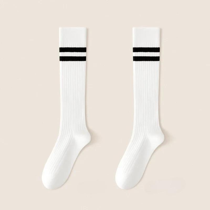 Women Striped Cotton Long Socks Japanese JK Black White Knee High Stockings Long Tube Leg Solid Color Girls Students Warm Socks