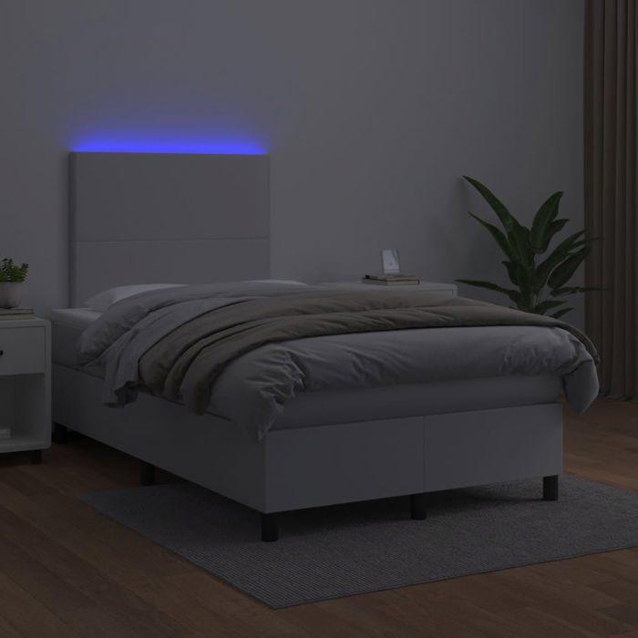 Cadre de lit tapissier avec matelas - Maison Exclusive - 120x190 cm - Similicuir blanc - Bande LED