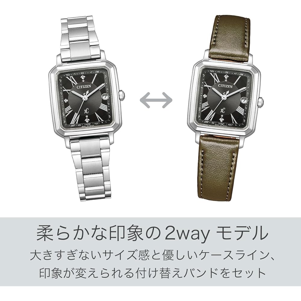 Citizen xC Eco-Drive Solar Radio-Controlled Watch Waterproof with Extra Strap Square 2-Way Model Women's Hikari Collection Black Silver