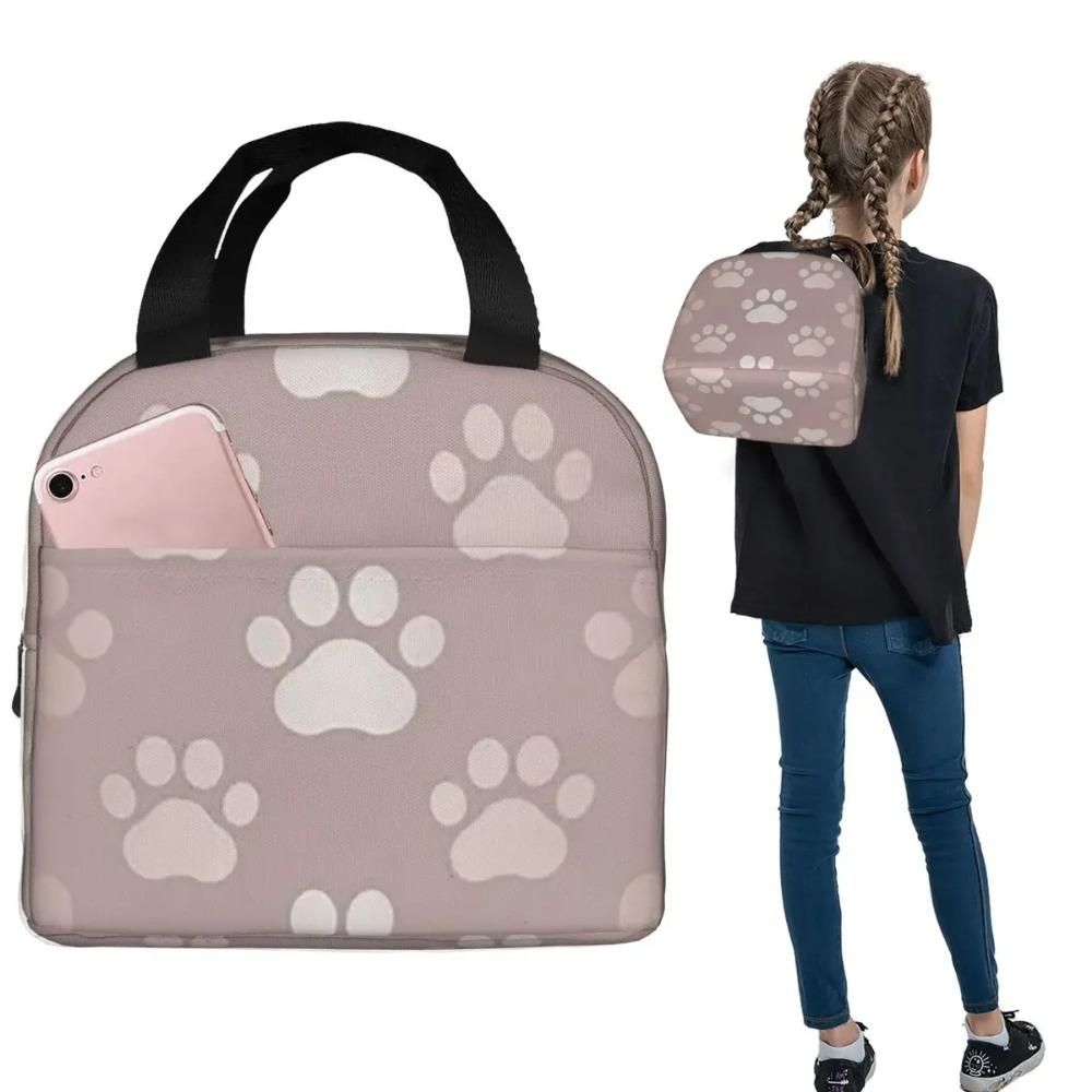Cute Golden Gradient Pet Paw Print Insulated Lunch Bag for Women Kids Leakproof Food Boxes Thermal Lunch Box Tote