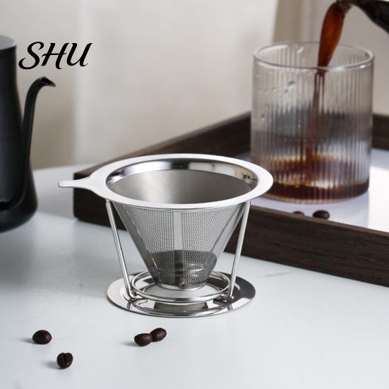Reusable Coffee Filter 304 Stainless Steel Double Layer Fine Mesh Paperless Strainer Pour Over Dripper Cone Funnel Maker Accessories