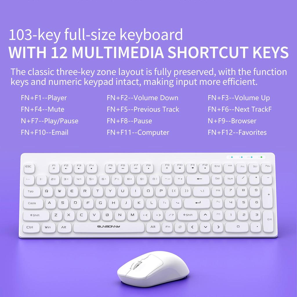 SUNSONNY Wireless Keyboard and Mouse Set Chocolate Silent Office Typing Desktop Laptop Keyboard and Mouse