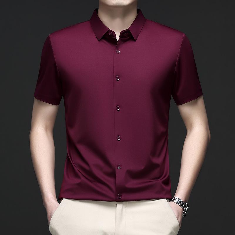 Men's Seamless Short-Sleeve Ice Silk Formal Shirt - Summer 2026, Non-Iron, Solid Color, Business Casual.
