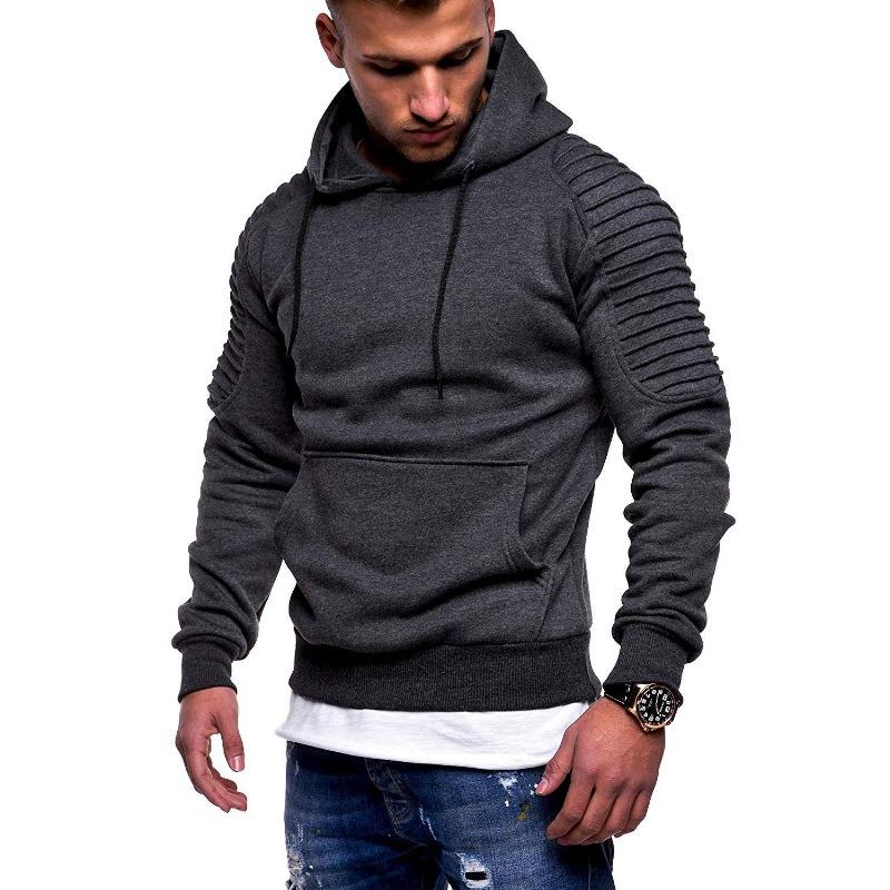 New Men's Pullover Sweatshirt Striped Pleated Raglan Sleeve Hoodie