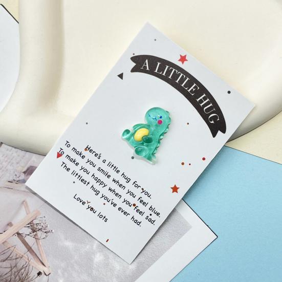 Pocket Hug Cartoon Dinosaur Decoration with Greeting Card A Little Hug Green Frog Resin Ornament Friends Family Birthday Anniversary Gift